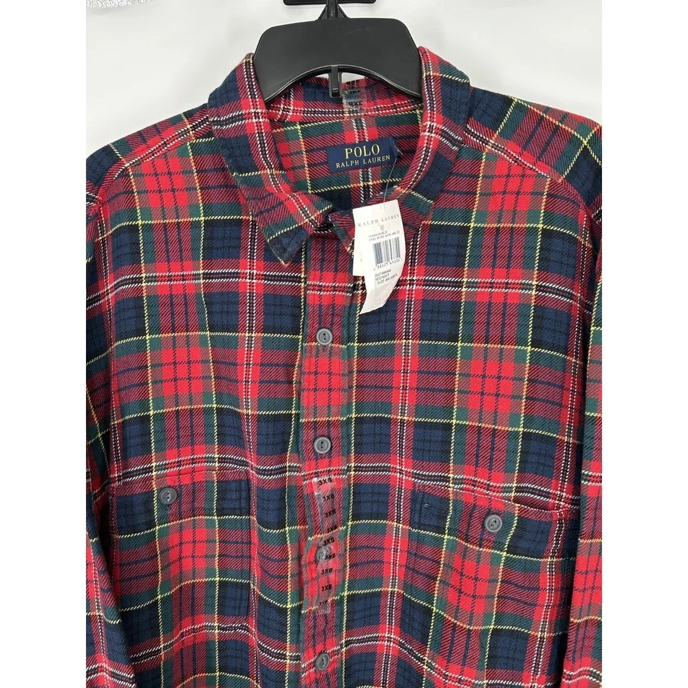 Polo Ralph Lauren Flannel Shirt Mens 3XB 3XL Big Red Plaid Long Sleeve Button Up
